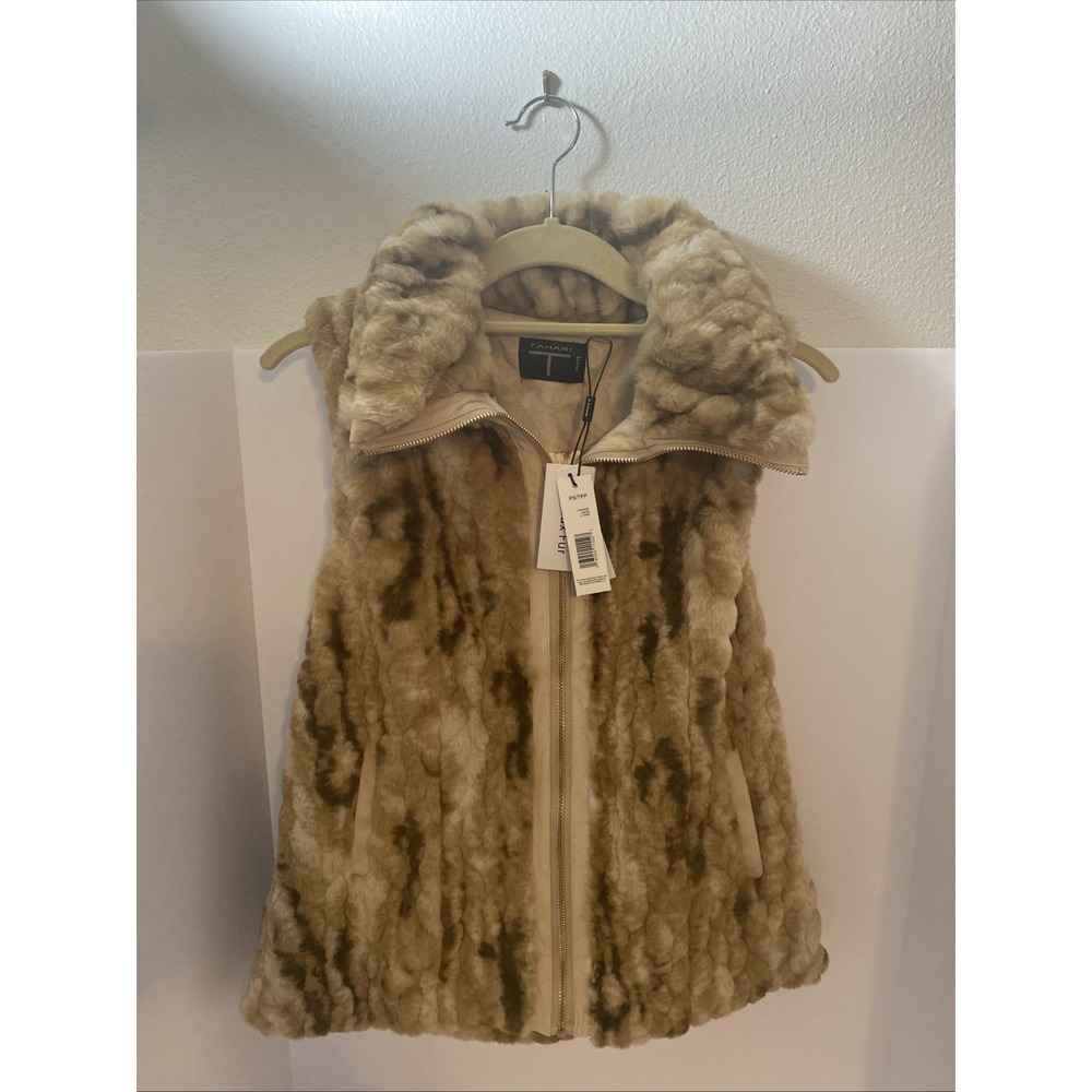 TAHARI Faux Fur Lt. Mink Beige Vest! NWT Sm/Petite E1